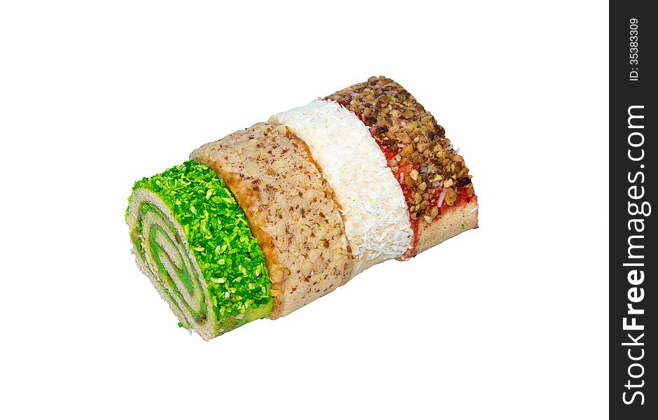 Multicolored roll on a light background. Four colors.