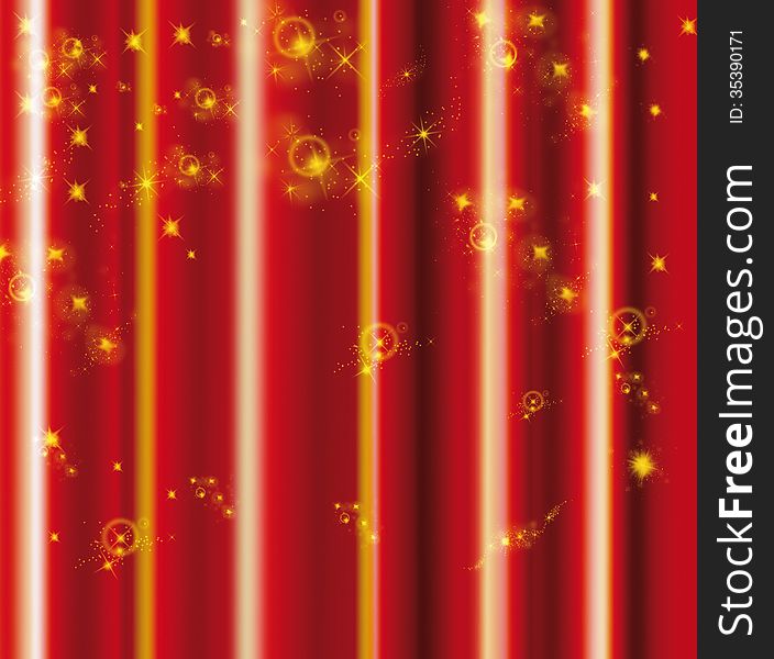 RED CURTAIN WITH YELLOW SPARKLES