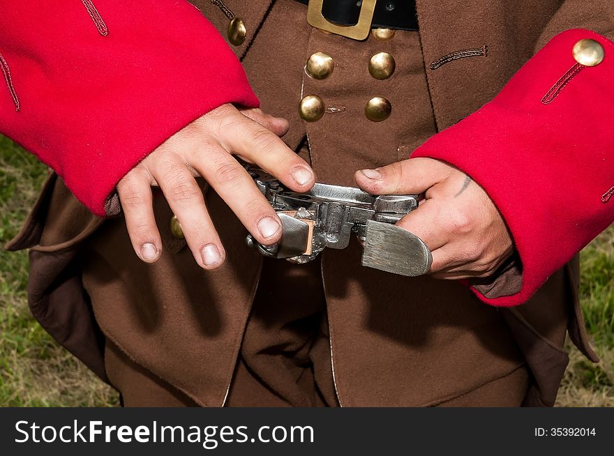 Historical soldier of Napoleonic wars with gun