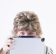 Woman Holding Metal Case Stock Images Woman Holding Metal Case Stock Images