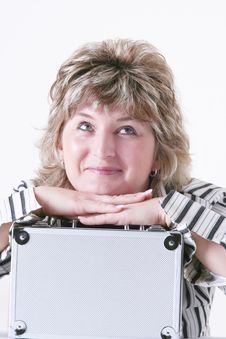 Woman Holding Metal Case Royalty Free Stock Image Woman Holding Metal Case Royalty Free Stock Image