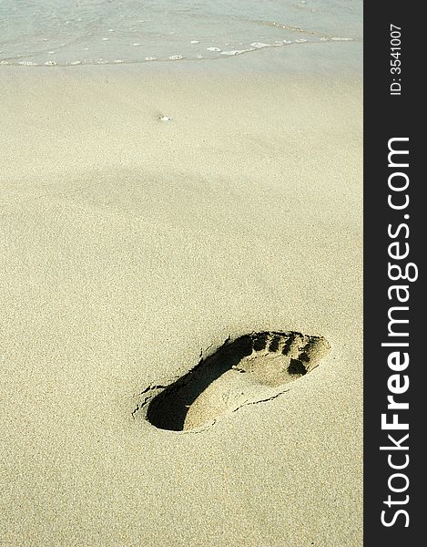 Footprint on a sandy beach. Footprint on a sandy beach