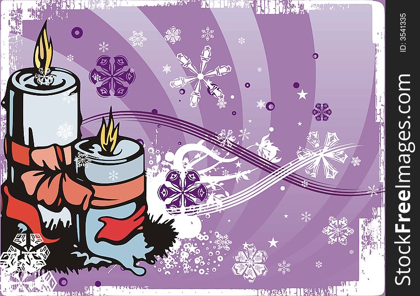 Winter holiday  background with candles, ribbons and snowflakes. Winter holiday  background with candles, ribbons and snowflakes.