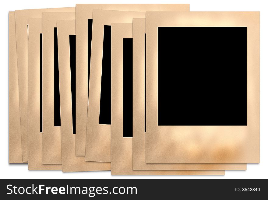 A pack of aged photo frames isolated on white background