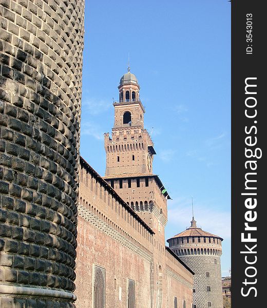 The front of the castle sforzesco in Milan with a particular perspective