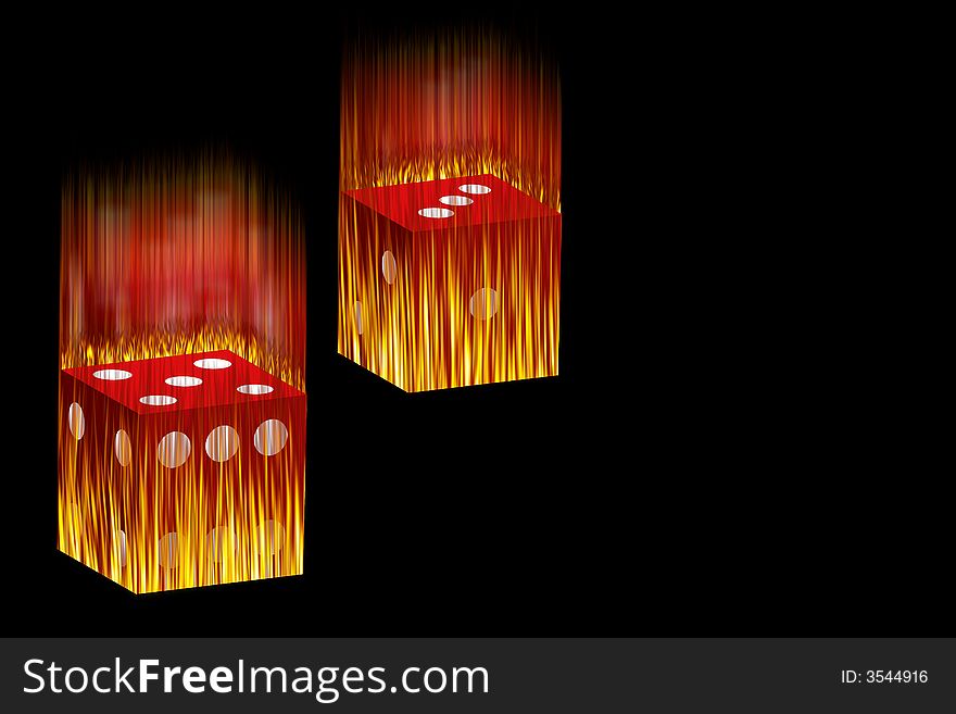 Flaming red dice with white dots illustration. Flaming red dice with white dots illustration