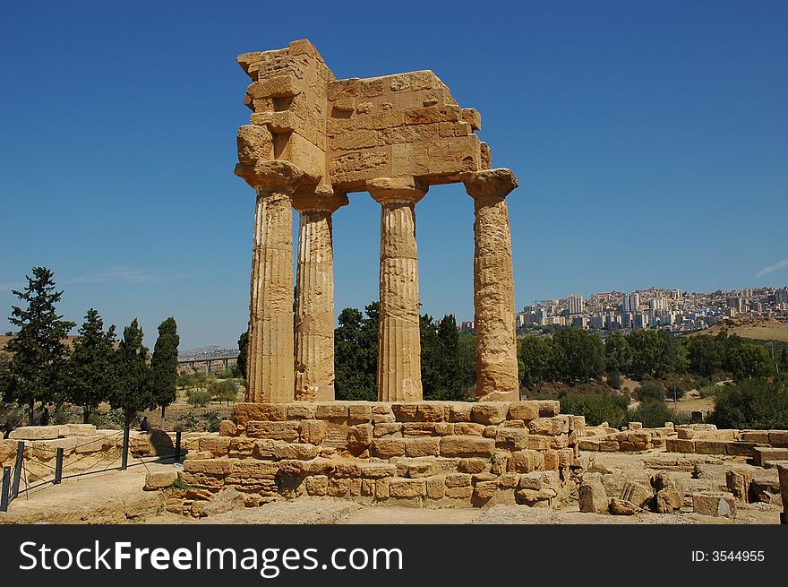 Greek temple in italy sicily agrigento near modern city