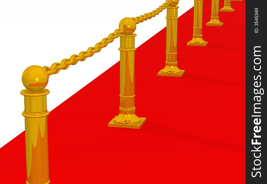 Red path. A fragment of a podium with gold columns