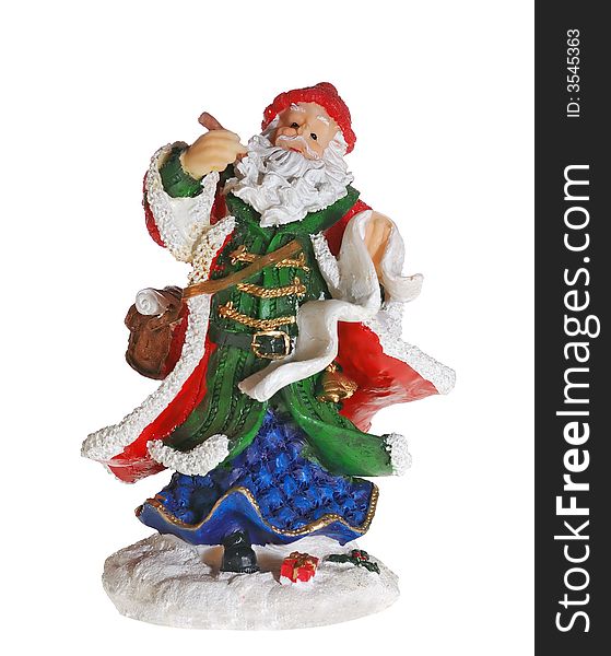 Santa Claus. A photo of a ceramic toy Santa, a writing congratulation