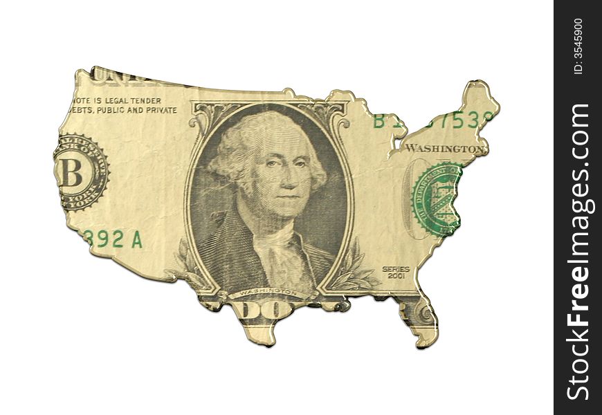 USA map with us dollar bill. USA map with us dollar bill