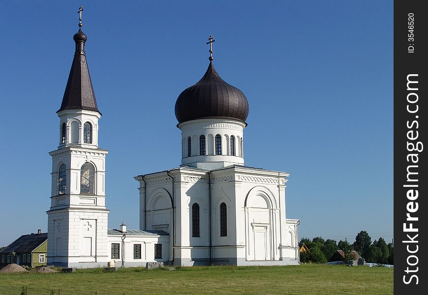 White orthodox church with two towers. White orthodox church with two towers