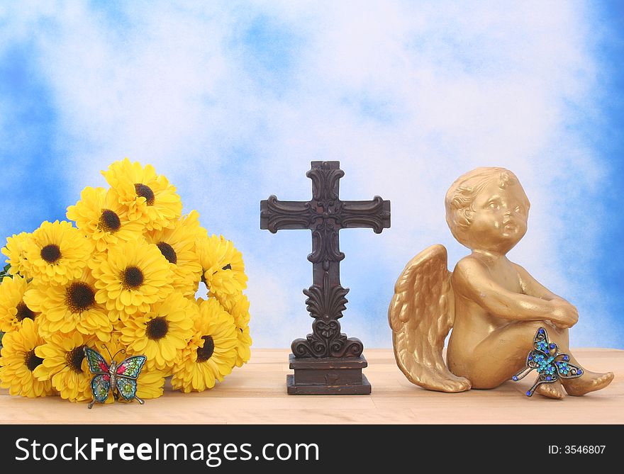 Flowers and Angel With Cross