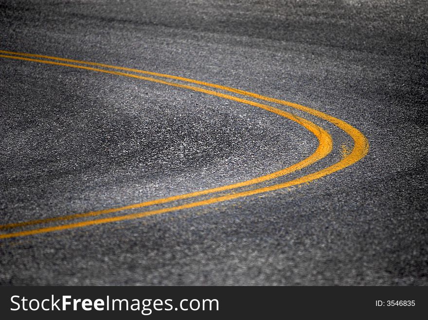 Country road with painted double yellow lines. Country road with painted double yellow lines