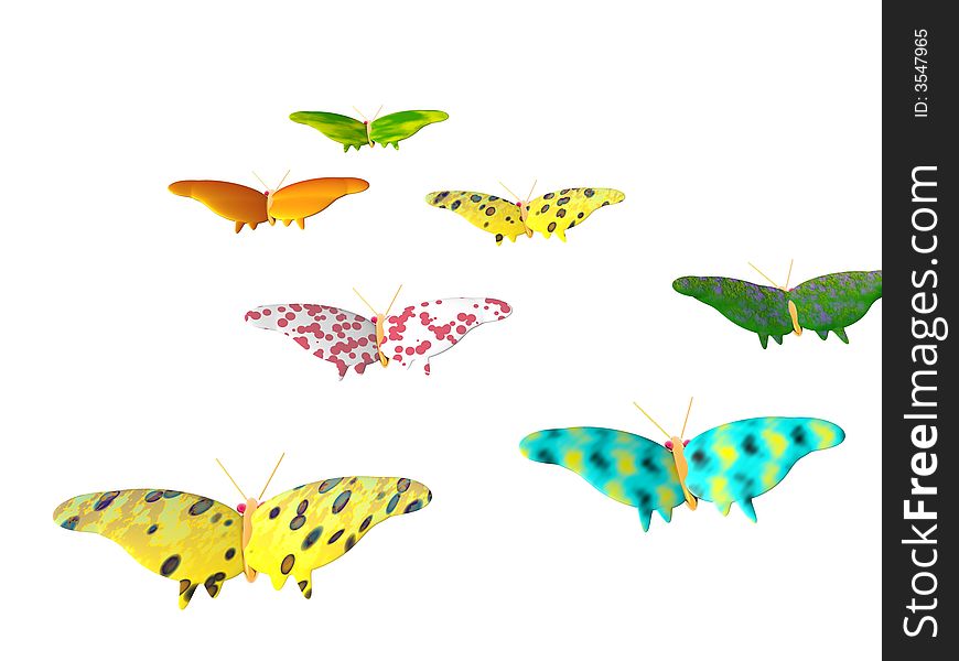 Butterflies flying on the white background. Butterflies flying on the white background