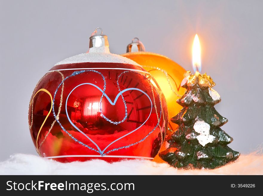 An image of glass balls with candle. An image of glass balls with candle