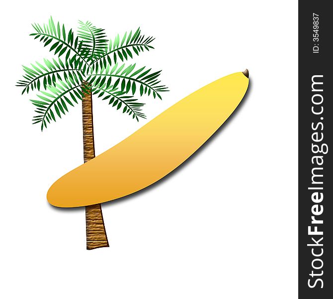 Colorful yellow banana and tree  on white background illustration. Colorful yellow banana and tree  on white background illustration