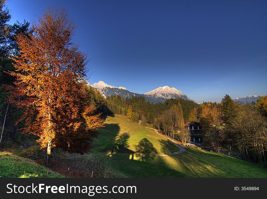 Mountain scene, panorama in the Tyrol, Austria. Mieminger Plateau looking East!. Mountain scene, panorama in the Tyrol, Austria. Mieminger Plateau looking East!