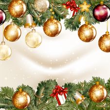 Christmas Background  With  Shining Baubles On A Fir Tree Branch Stock Photography
