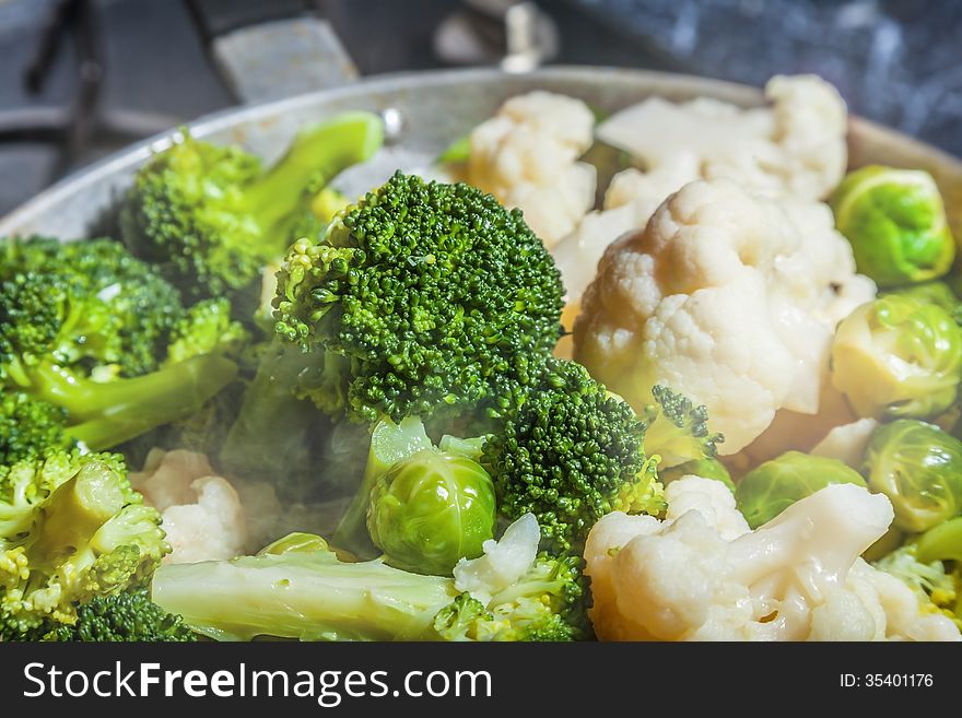 Preparation of a dish of broccoli, diet healthy food background