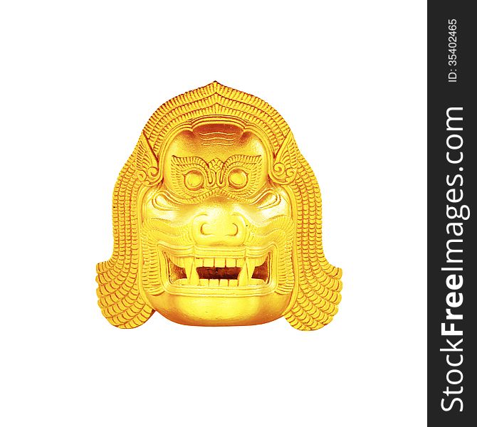 The Thai golden lion head on white background. The Thai golden lion head on white background