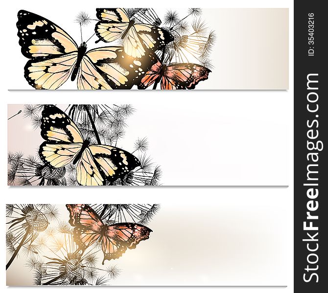 Abstract brochures set in floral style with butterflies