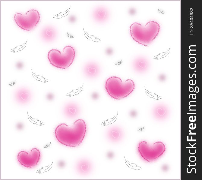 Feathers and hearts on a white background. Feathers and hearts on a white background