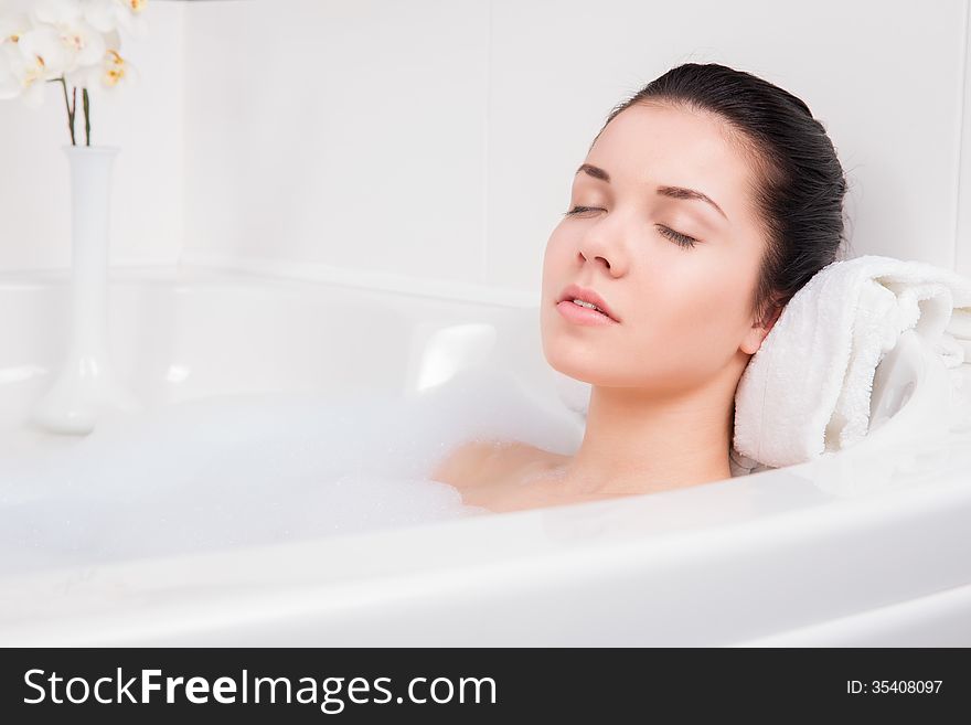 Beautiful Woman Takes Bubble Bath