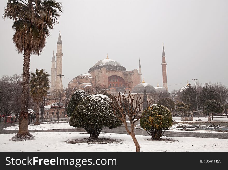 Hagia Sophia Mosque At A Snowy Day