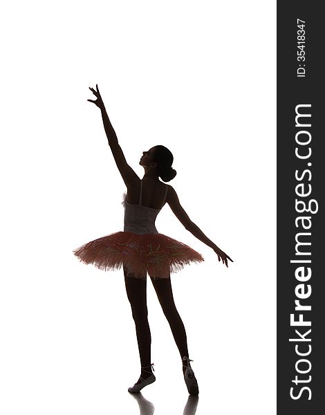 Ballerina dancing on a white background, silhouette