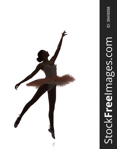 Ballerina dancing on a white background, silhouette