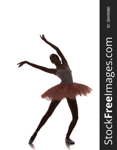 Ballerina dancing on a white background, silhouette
