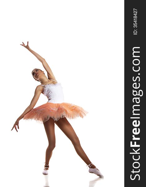 Ballerina dancing on a white background, silhouette