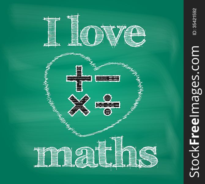 The inscription in chalk on the blackboard, I love math. The inscription in chalk on the blackboard, I love math