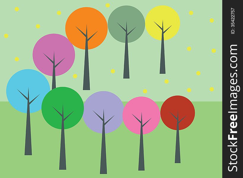 Illustration of a colorful trees .