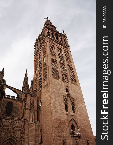 Gigantic Cathedral bell tower in Seville,Spain. Gigantic Cathedral bell tower in Seville,Spain