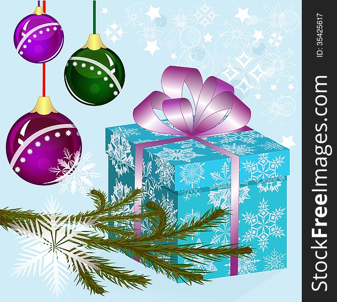 Christmas vector background with blue gift box. Christmas vector background with blue gift box.