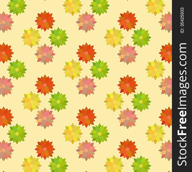 Vintage Flower Pattern in Warm Colors on Yellow