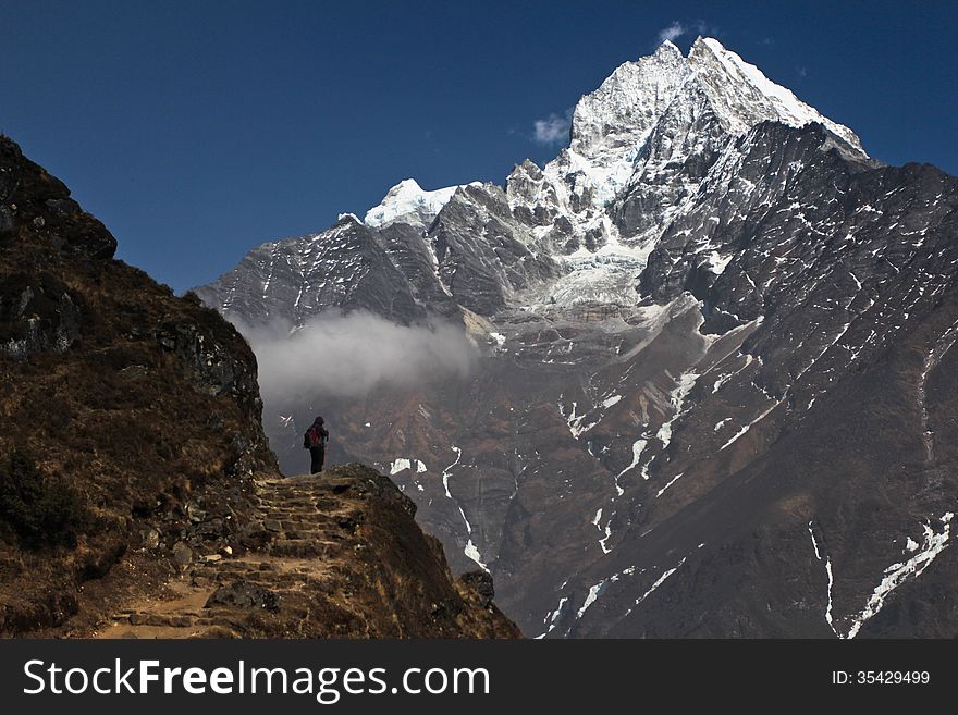 Big mountains and man. Nepal, Sagarmatha national park. Big mountains and man. Nepal, Sagarmatha national park