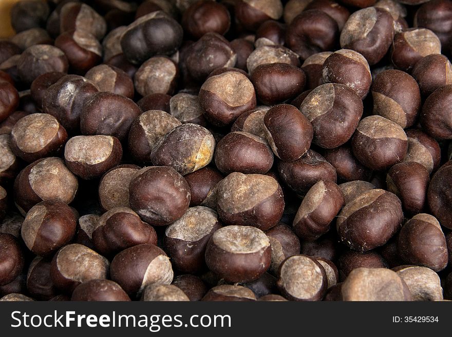 Ripe fresh brown chestnuts for cooking food. Ripe fresh brown chestnuts for cooking food
