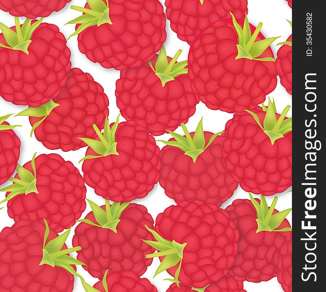 Raspberry seamless background. Seamless pattern of realistic image of delicious ripe berries. Raspberry seamless background. Seamless pattern of realistic image of delicious ripe berries