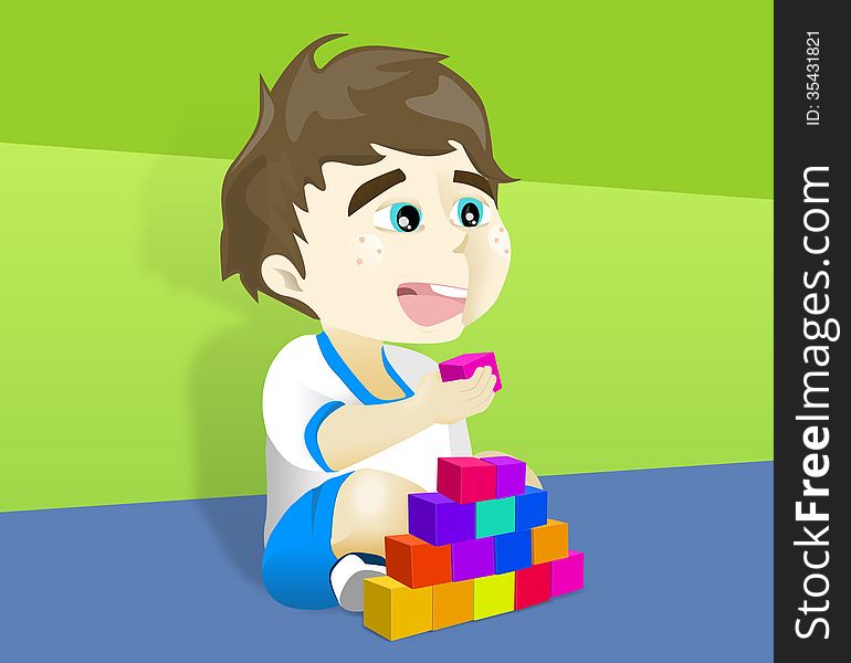 Little boy playing with blocks at home