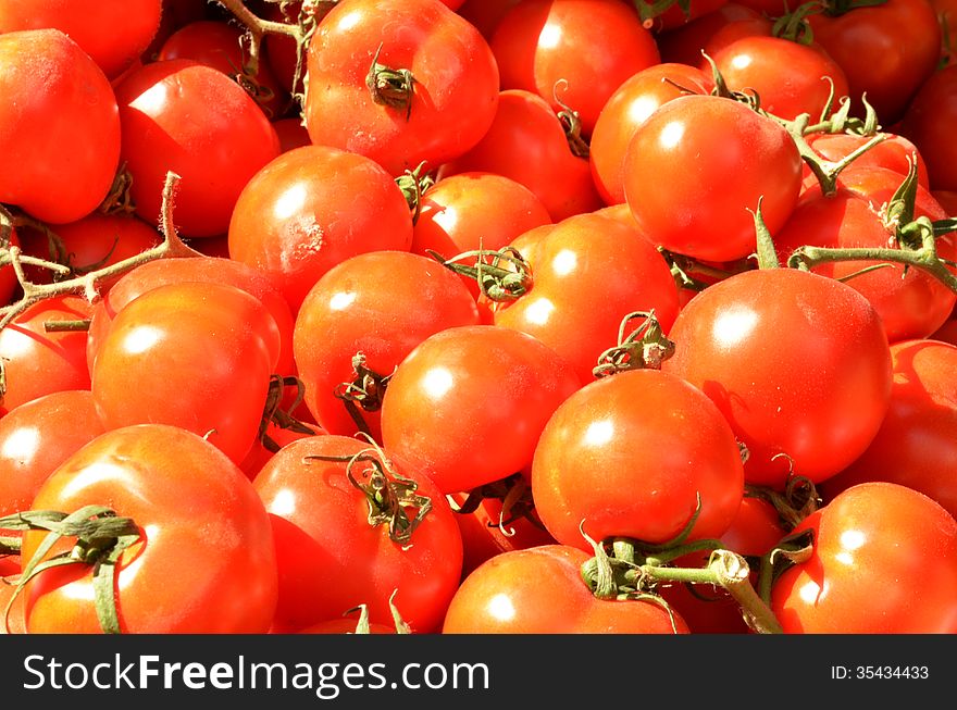 Close up of red tomatoes at market