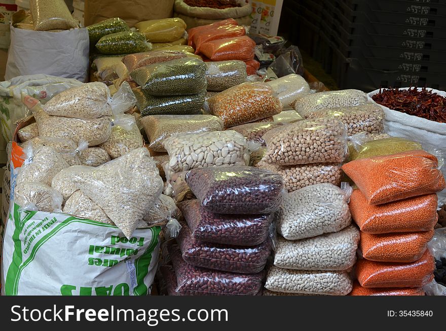 Market stand with different legumes. Market stand with different legumes