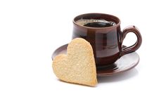 Black Coffee And Cookies In The Shape Of Heart, Isolated Stock Photos Black Coffee And Cookies In The Shape Of Heart, Isolated Stock Photos