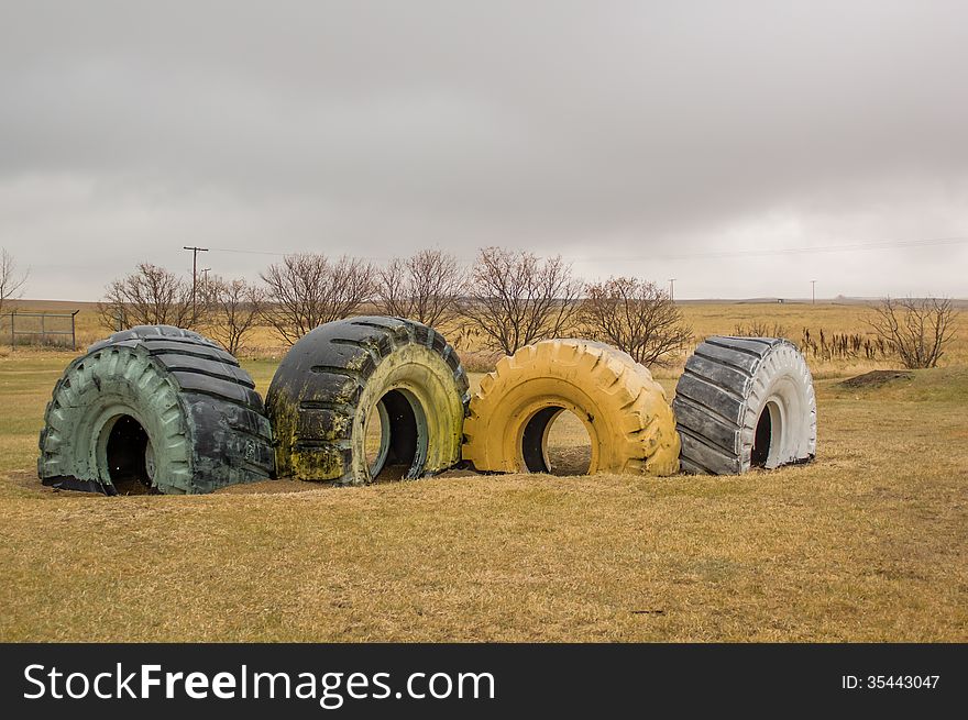 Tire activity structure on the playground. Tire activity structure on the playground