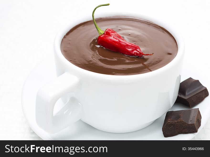 Cup Of Hot Chocolate With Chili, Close-up