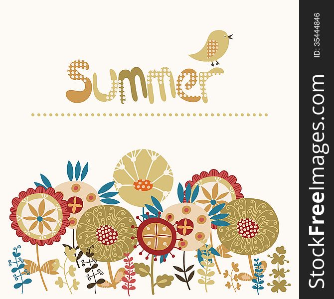 Decorative card with a summer illustration