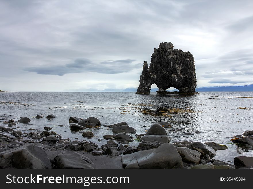 Hvitserkur Rock (the White Nightgown) in Hunafjord, Northern Iceland. Colors kept for usability, but looks great in black and white. Hvitserkur Rock (the White Nightgown) in Hunafjord, Northern Iceland. Colors kept for usability, but looks great in black and white.
