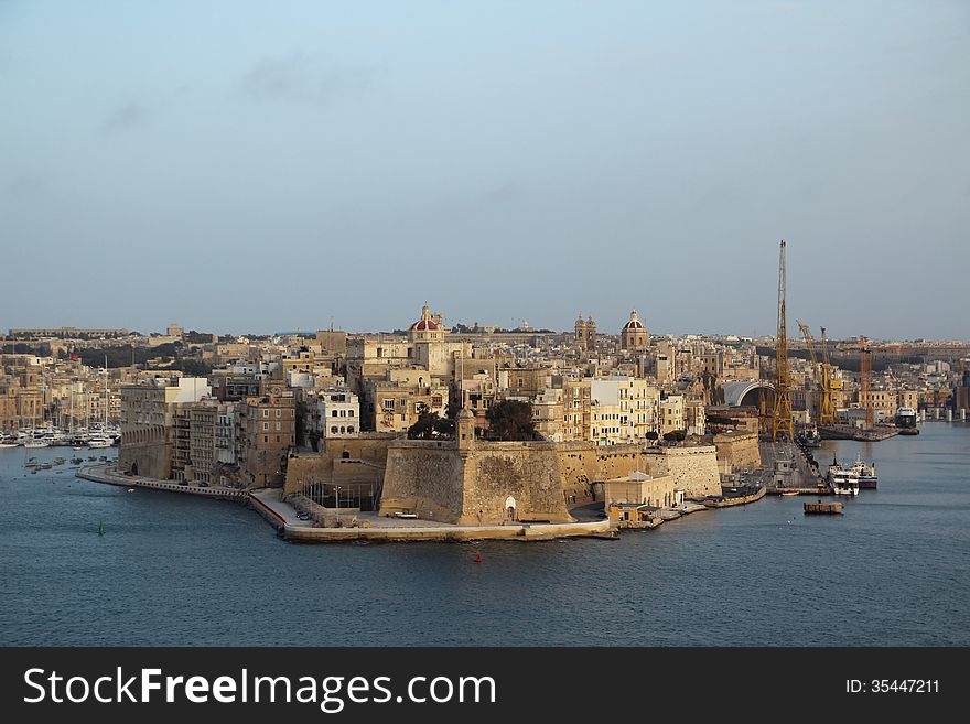 View from Valletta to Grand Harbour and Vittoriosa. View from Valletta to Grand Harbour and Vittoriosa