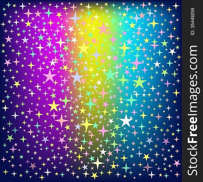Colorful Various Star Rain on Glowing Background. Colorful Various Star Rain on Glowing Background